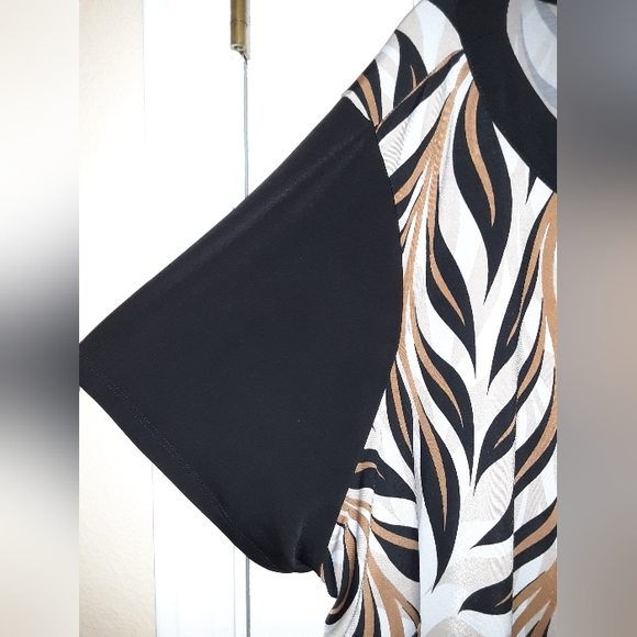 3x Bob Mackie Wearable Art Palm Printed High-Low Hem Top in Brown/ Tan - Picture 2 of 10